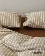 Ava Vintage Striped Cotton Bedding Set / Beige Solid, product packaging - House Of Avana