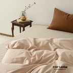 Ava Vintage Striped Cotton Bedding Set / Beige Solid, back view - House Of Avana