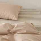 Ava Vintage Striped Cotton Bedding Set / Beige Solid, side view - House Of Avana