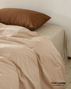 Ava Vintage Striped Cotton Bedding Set / Beige Solid, lifestyle image - House Of Avana
