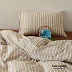 Ava Vintage Striped Cotton Bedding Set / Beige Solid, angled view - House Of Avana