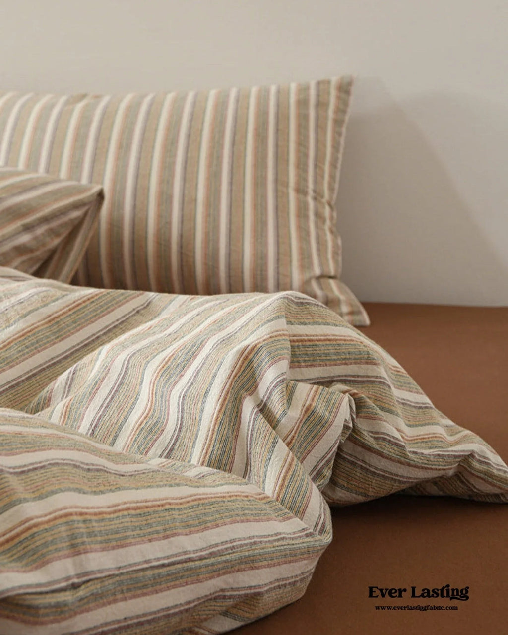 Ava Vintage Striped Cotton Bedding Set / Beige Striped Ever Lasting