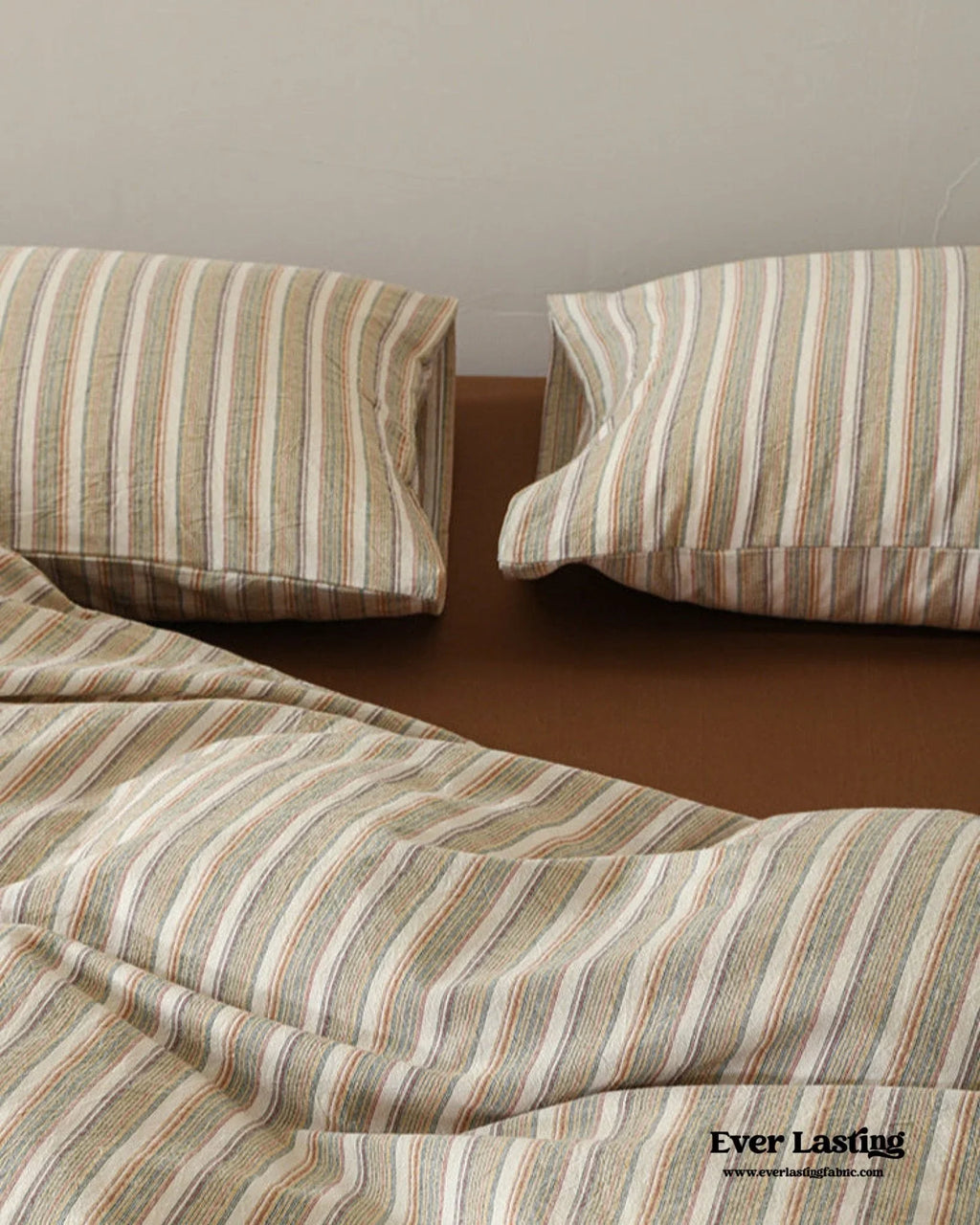 Ava Vintage Striped Cotton Bedding Set / Beige Striped Ever Lasting