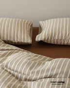 Ava Vintage Striped Cotton Bedding Set / Beige Striped Ever Lasting