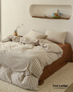 Ava Vintage Striped Cotton Bedding Set / Beige Striped Ever Lasting
