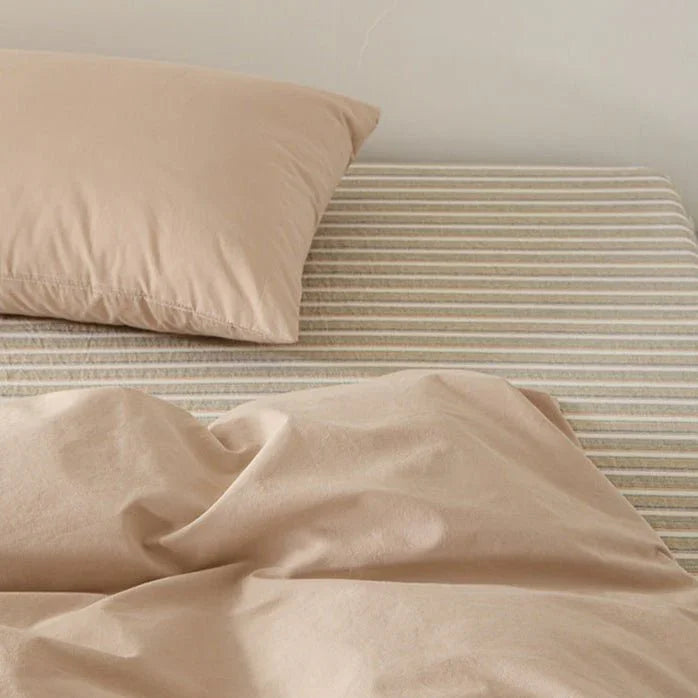 Ava Vintage Striped Cotton Bedding Set / Beige Striped Ever Lasting