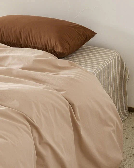 Ava Vintage Striped Cotton Bedding Set / Beige Striped Ever Lasting