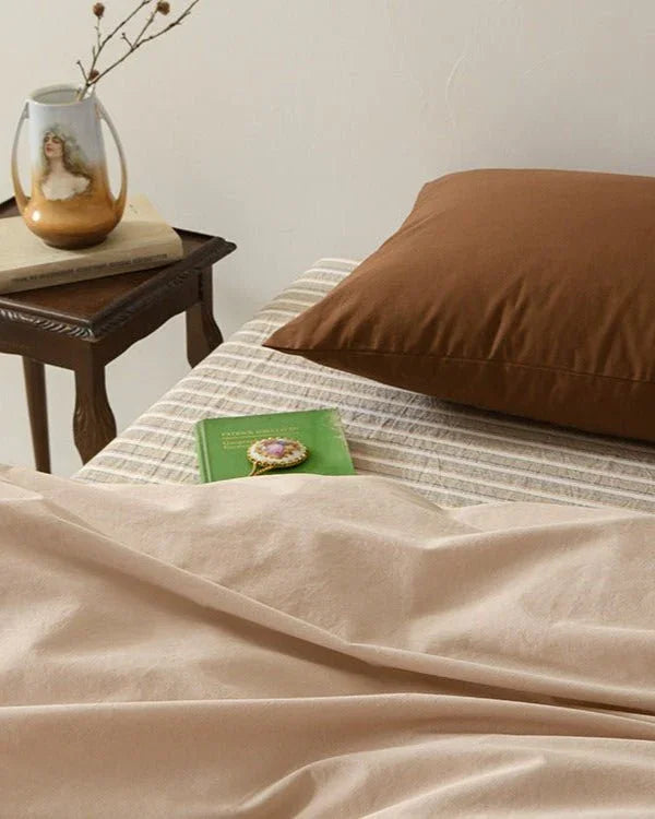 Ava Vintage Striped Cotton Bedding Set / Beige Striped Ever Lasting