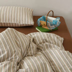 Ava Vintage Striped Cotton Bedding Set / Beige Striped Ever Lasting