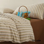Ava Vintage Striped Cotton Bedding Set / Beige Striped Ever Lasting