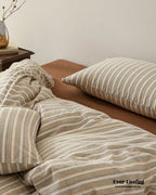 Ava Vintage Striped Cotton Bedding Set / Beige Striped Ever Lasting