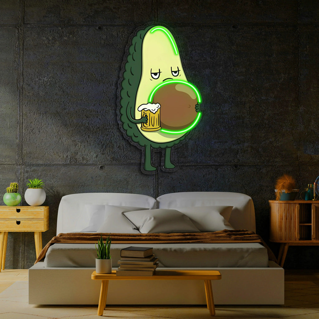 Avocado Beer Uv Printed Neon, Beer Neon Wall Art, Avocado Neon Light Sign, side view - House Of Avana
