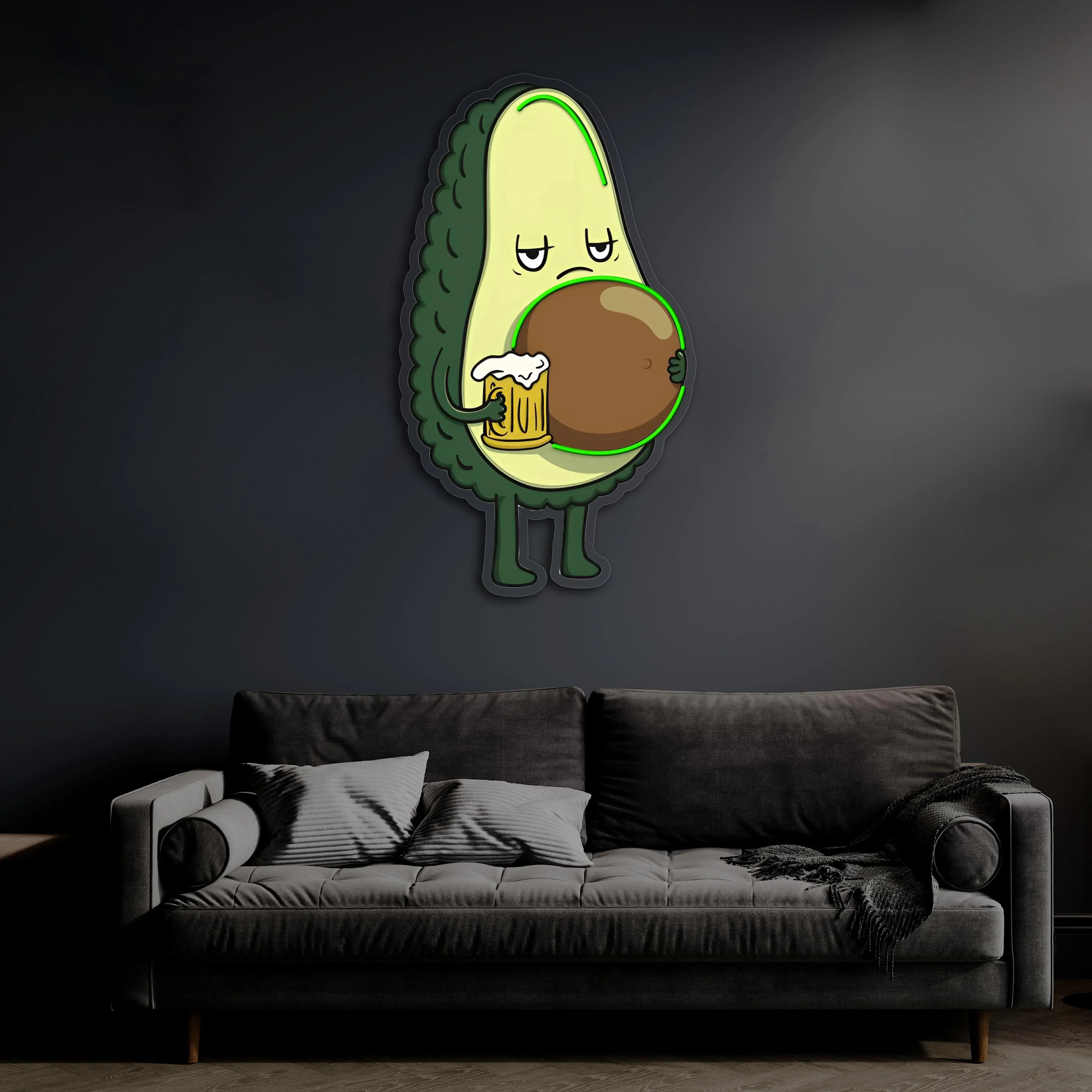 Avocado Beer Uv Printed Neon, Beer Neon Wall Art, Avocado Neon Light Sign, detail shot - House Of Avana