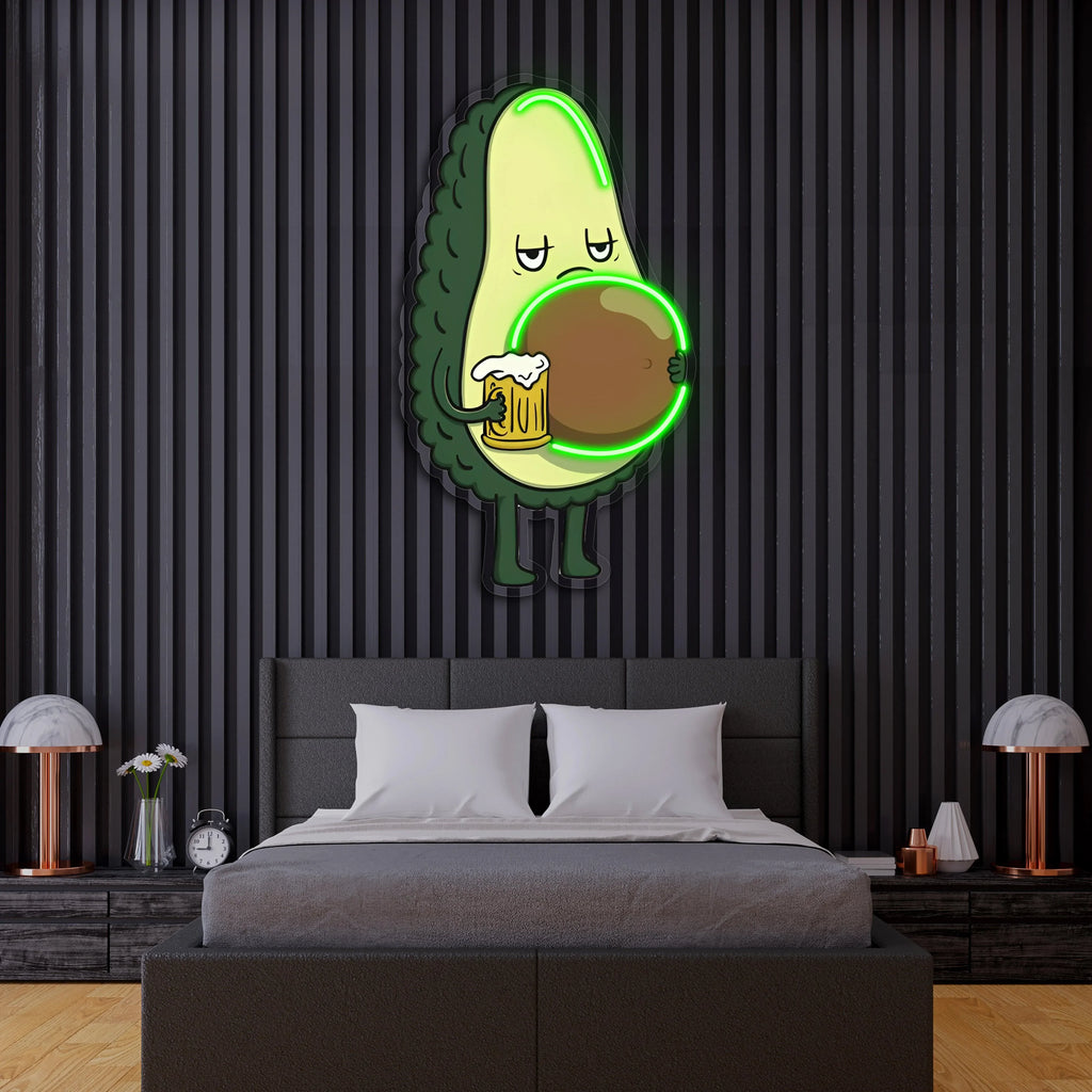 Avocado Beer Uv Printed Neon, Beer Neon Wall Art, Avocado Neon Light Sign, lifestyle image - House Of Avana