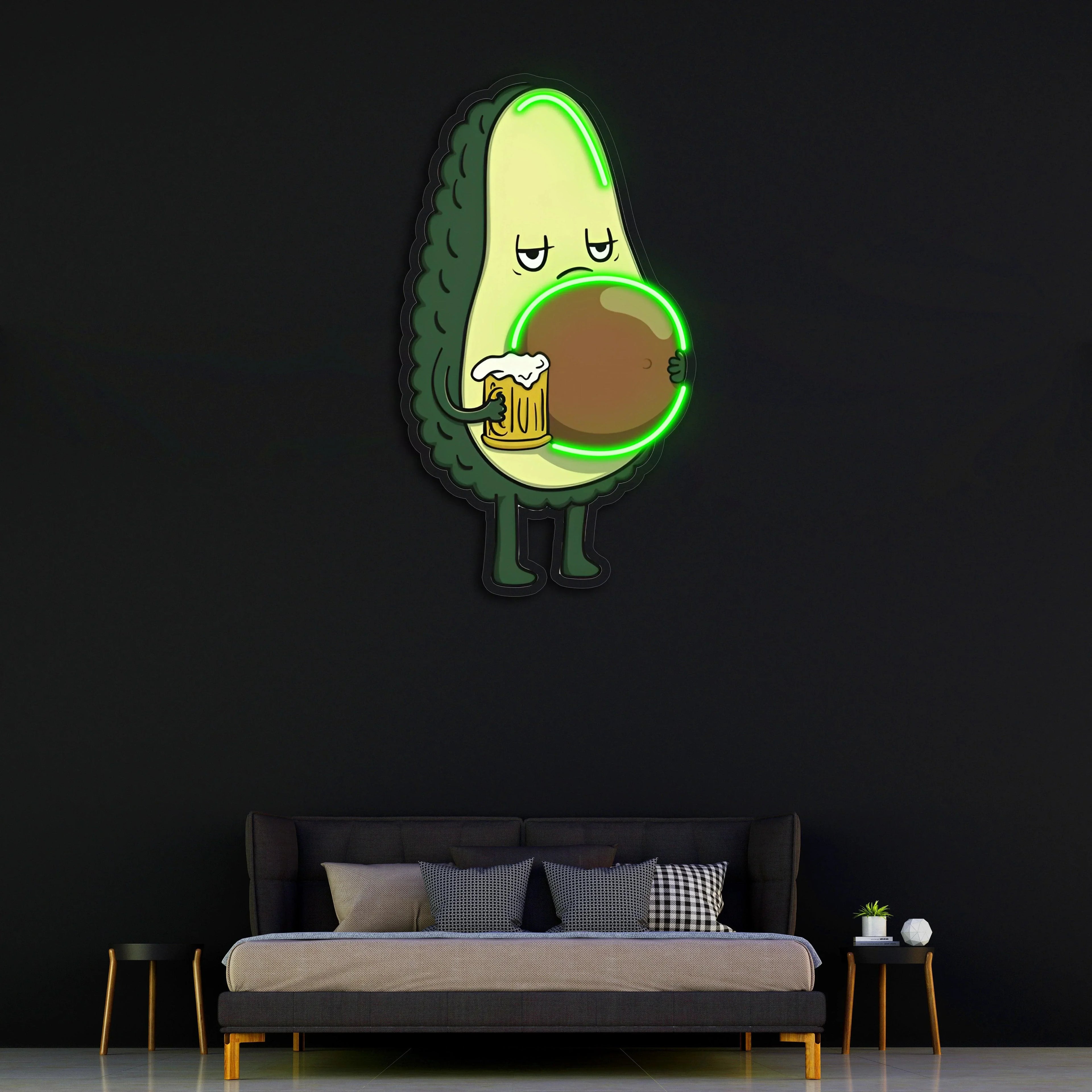 Avocado Beer Uv Printed Neon, Beer Neon Wall Art, Avocado Neon Light Sign, top view - House Of Avana