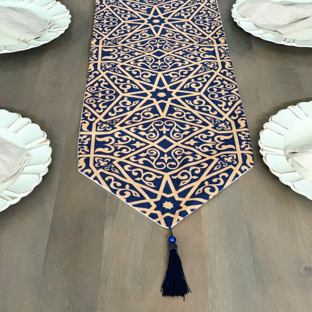 Ayyubid Pattern Table Runner Tea + Linen