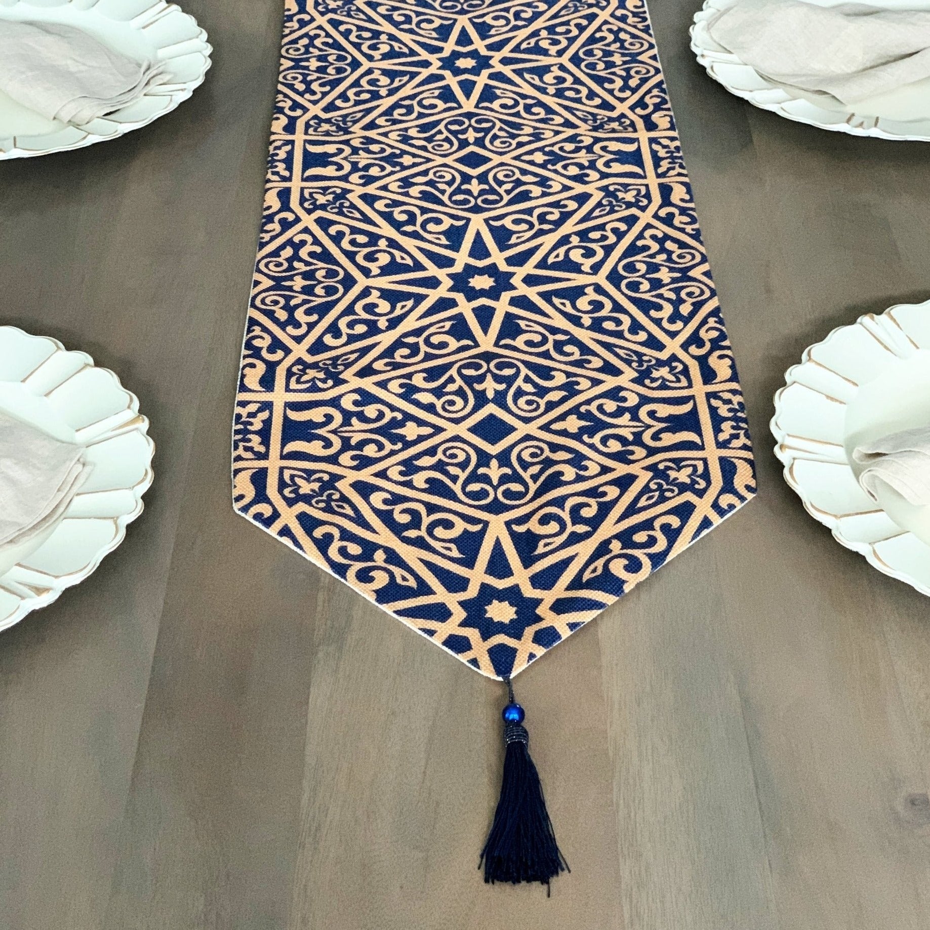 Ayyubid Pattern Table Runner Tea + Linen