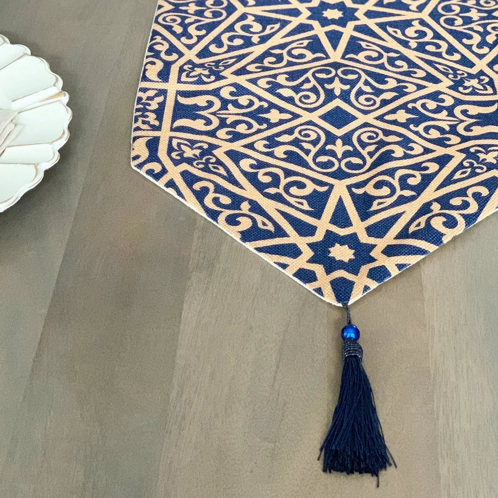 Ayyubid Pattern Table Runner, back view - House Of Avana