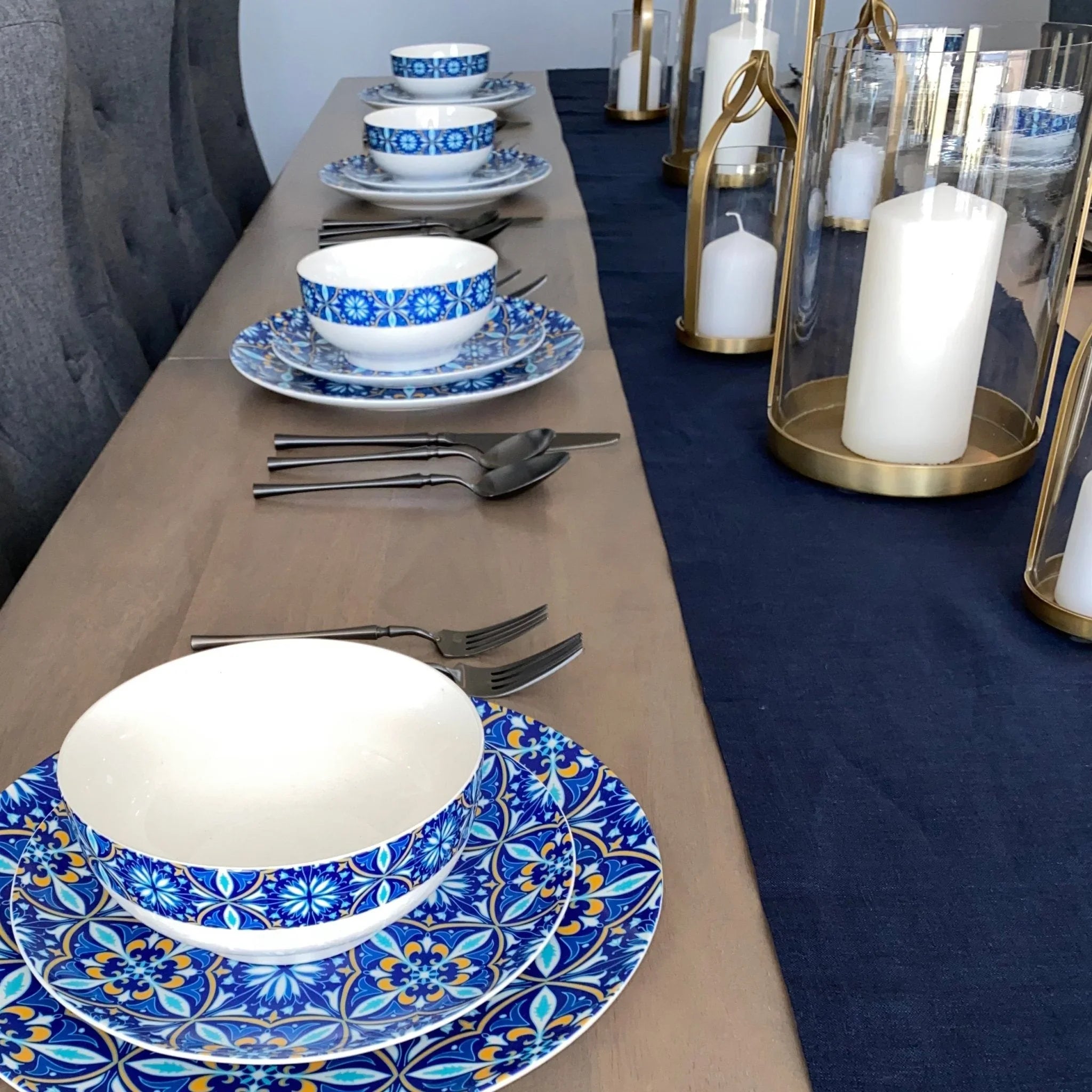 Azul Bone China Dinnerware Set, front view - House Of Avana