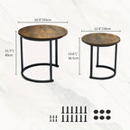 Nesting Coffee Table Set of 2, Round Coffee Table with Wood Grain Top, Non-slip, Industrial Grade Side Table, Suitable for Living Room, Bedroom, Balcony, Courtyard House Of Avana