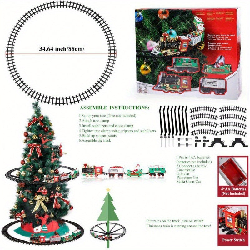 35.43-inch Large Electric Christmas Toy Train Set with Motorized Track System, Pull-Back/Crank/Push Operation, Flashing Lights & Realistic Sounds - Multicolor Locomotives & Train, Gift for Boys & Girls (Santa- Model Railroad House Of Avana