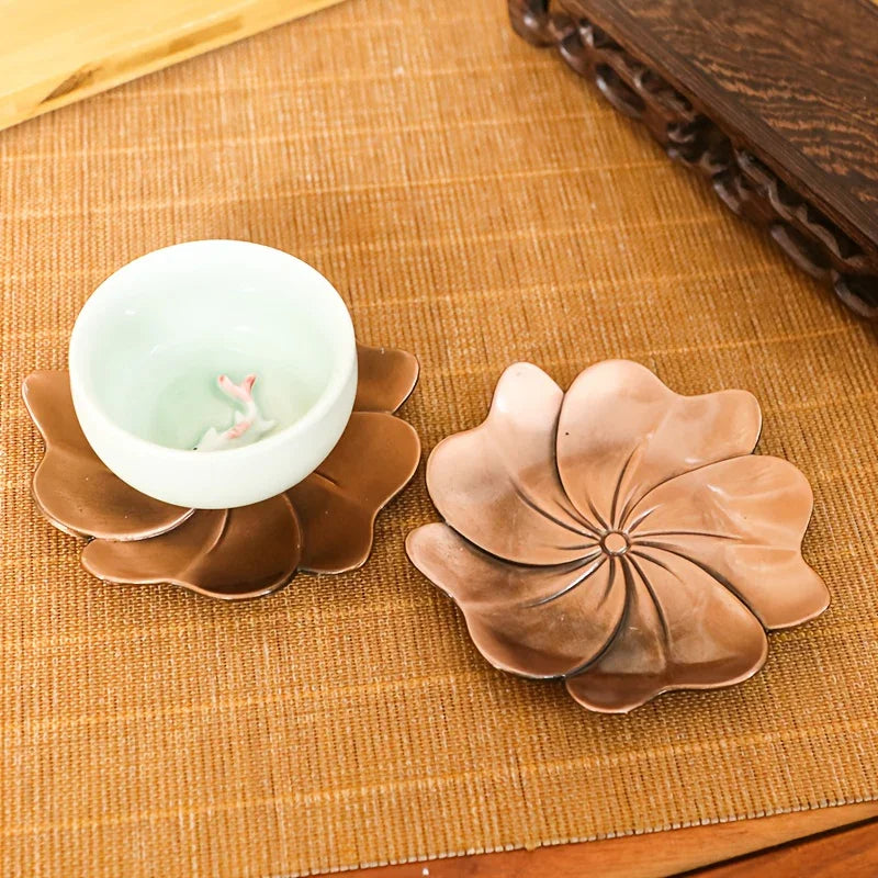 1pc Elegant Cherry Blossom Coaster with Holder - Red Copper-Toned Metal, Heat-Resistant, Non-Slip - Perfect for Home Decor & Gifts, Ideal for Christmas, Halloween, Easter, Thanksgiving, Hanukkah, Best for Christma