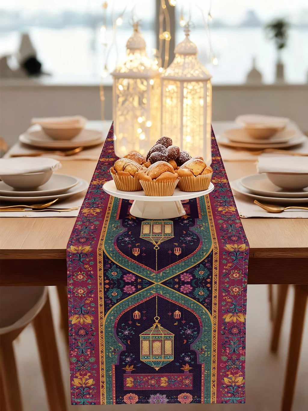 Table Runner - Vintage Polyester Ramadan Lantern