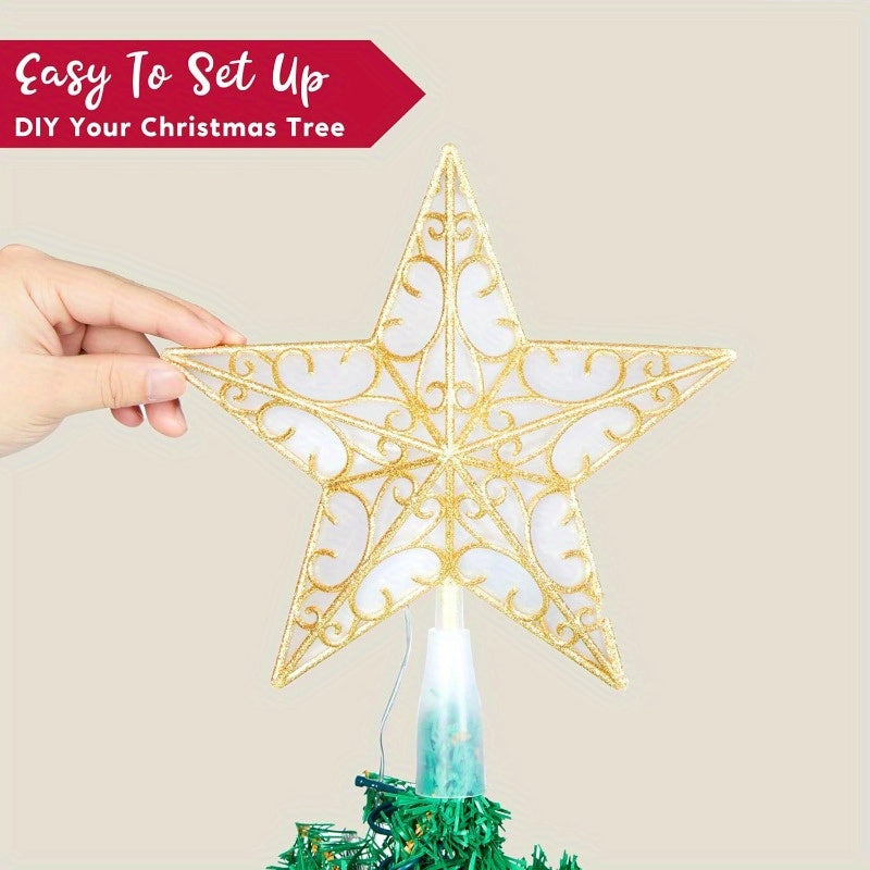 SYNCFUN 9 inch Lighted PVC Star Christmas Tree Topper, Golden Glitter Swirl Treetop Decorations with 10 Warm White LED, Battery Powered for Home Holiday Xmas Party Indoor Decor, Outdoor festival lighting, Tree Topper Accessor House Of Avana