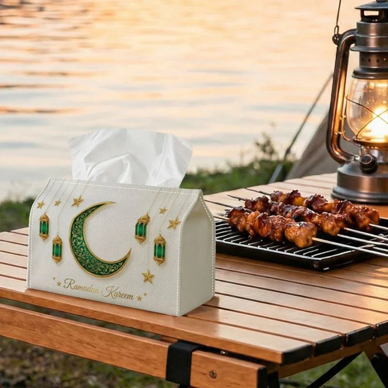 Tissue Box - Green Crescent Moon Polyester Small