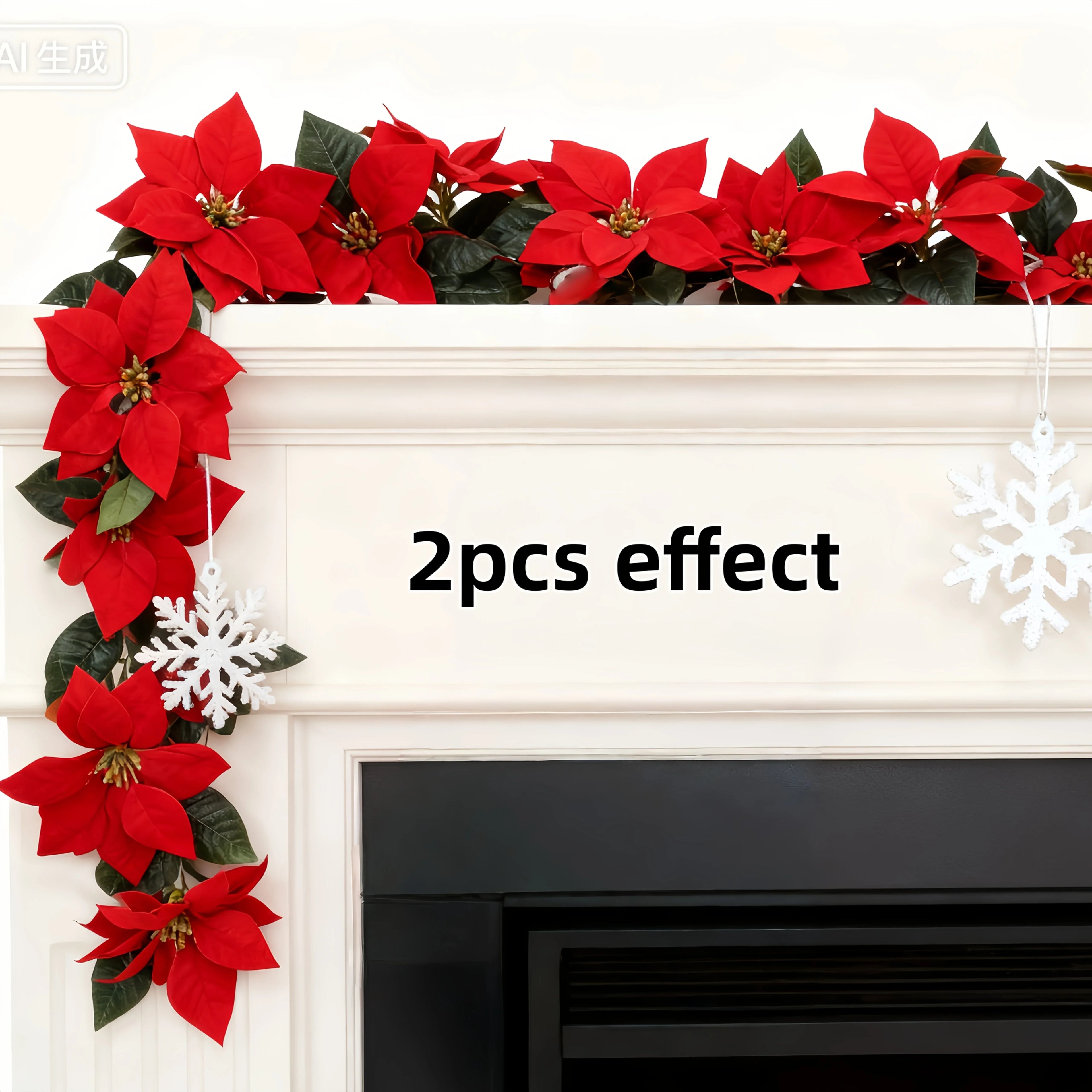 2-Pack Artificial Poinsettia Wreaths | Realistic Red Fake Christmas Wreaths for Christmas, Valentine's, Thanksgiving, and Halloween Decor | Suitable for Indoor/Outdoor Use on Stairs, Walls, Dining Tables | Maintenance-Free Pl House Of Avana