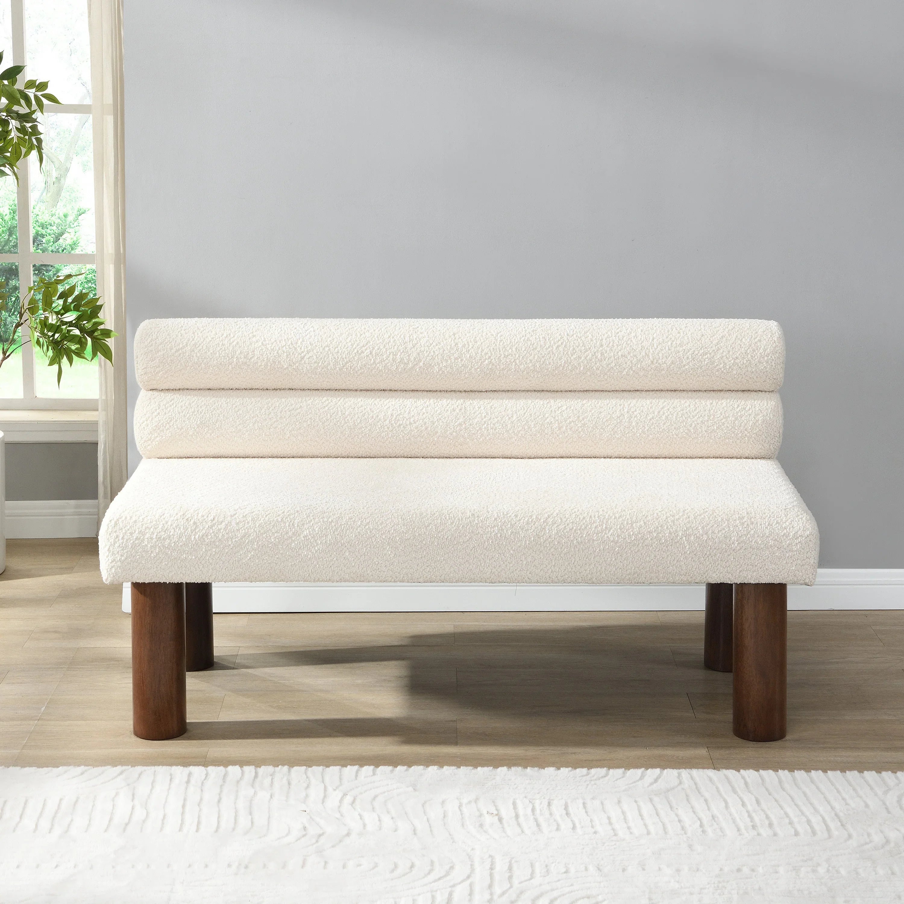 Upholstered Dining Bench, End of Bed, Entryway Bench, Boucle Ottoman for Dining Room, Bedroom, Living Room, Rubber Wood Leg 330 LBS Support, Beige Streamdale Furniture