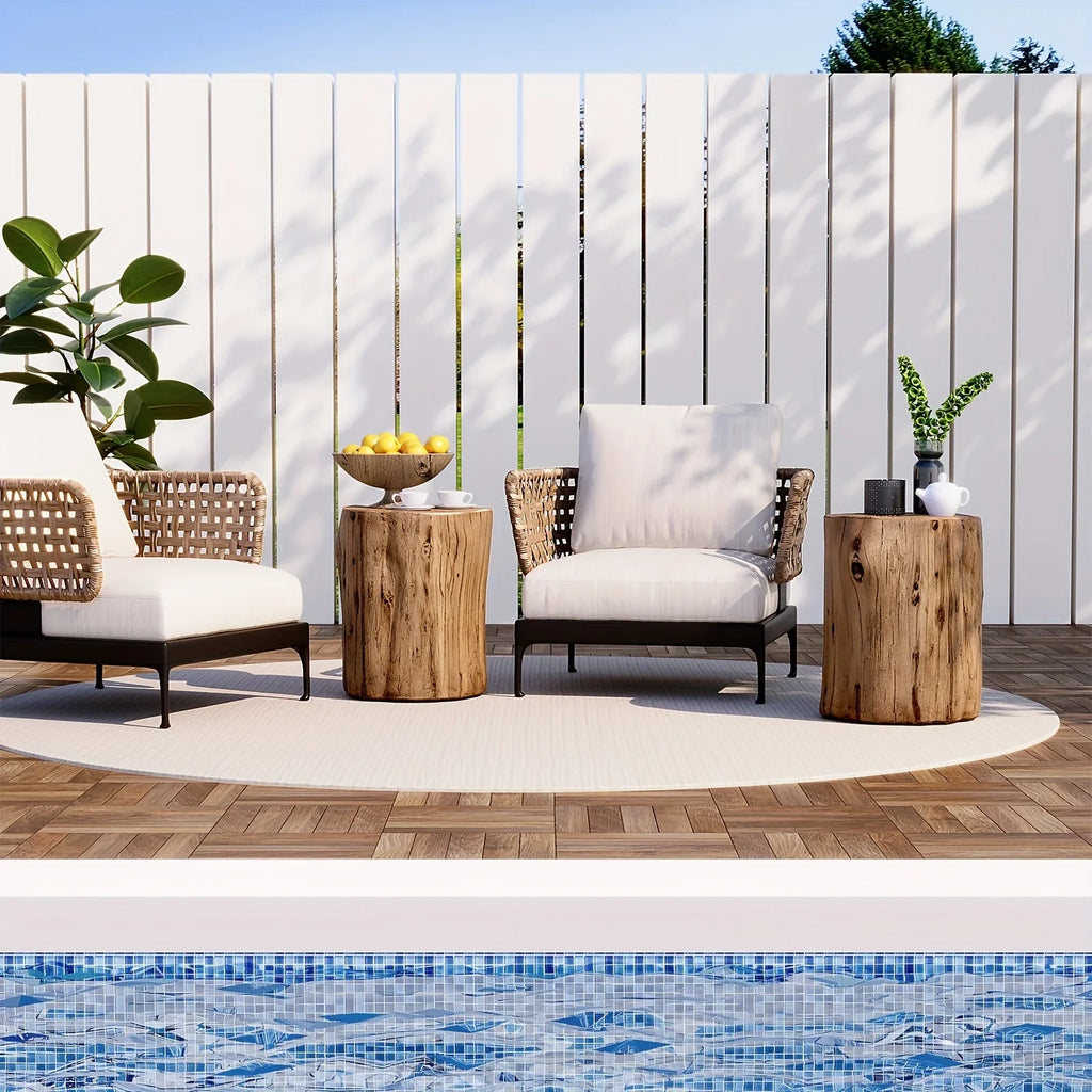 All-Weather Outdoor Stump Side Table - Multi-Functional Brown Faux Wood Accent Table with Concrete Top & Artificial Wood Base, 220lb Weight Capacity, Lightweight & Sturdy Modern Farmhouse Design for Patio, Porch, Balcony, Liv House Of Avana