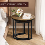 Nesting Coffee Table Set of 2, Round Coffee Table with Wood Grain Top, Non-slip, Industrial Grade Side Table, Suitable for Living Room, Bedroom, Balcony, Courtyard House Of Avana