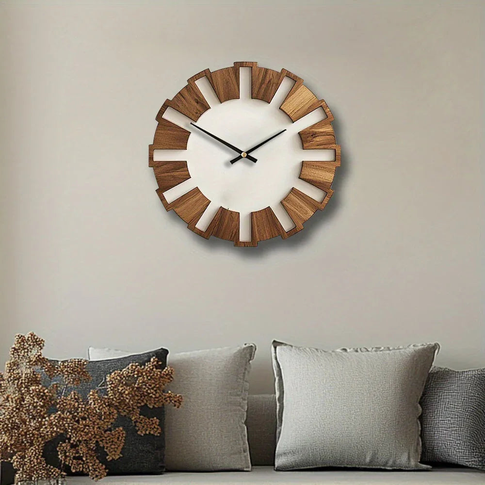 [Artistic Wooden Wall Clock] Artistic Silent Decorative Wooden Round Wall Clock | Battery Operated, Vintage Home Decor for Kitchen, Living Room, Bedroom, Office - 14, 16, 18 Inch House Of Avana
