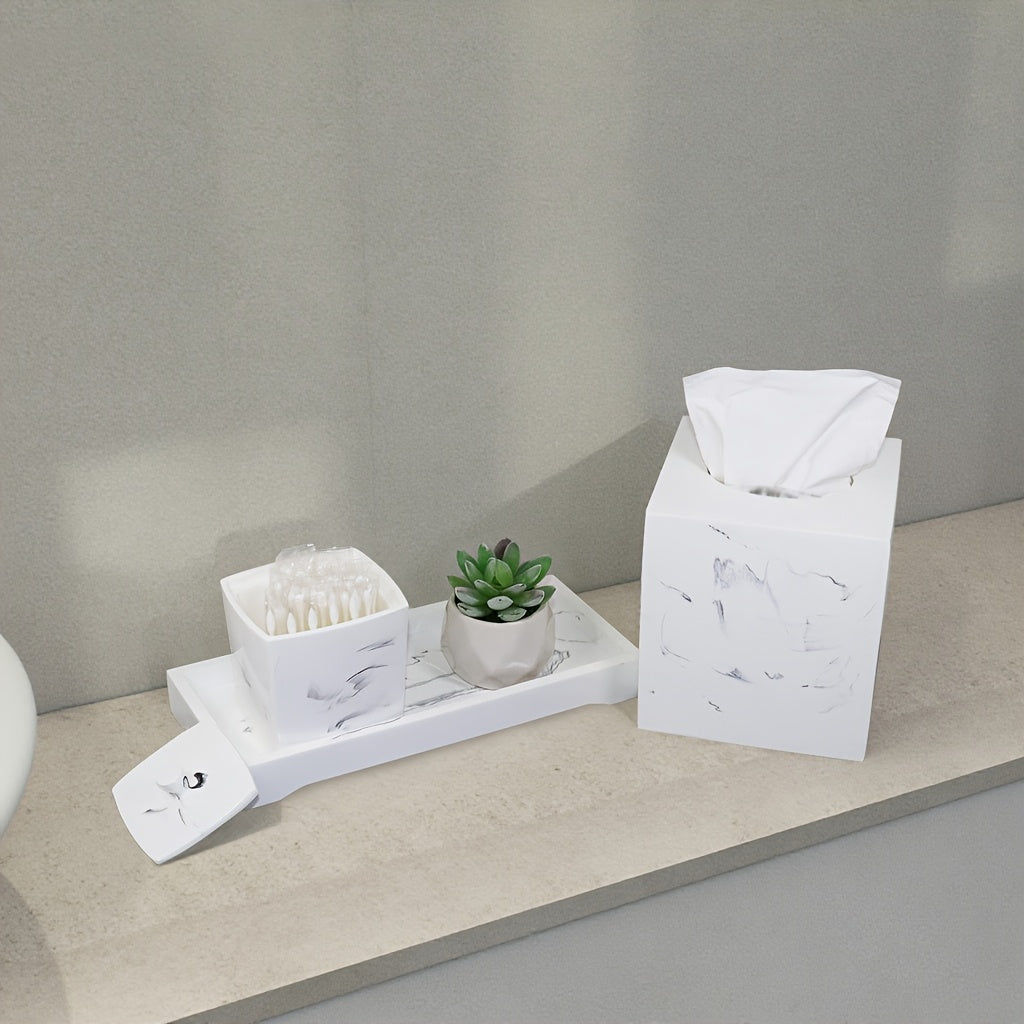 Resin Marble Pattern Tissue Box, Suitable for Hand Towels, Toilet Paper Rolls, etc., Can Be Placed in Bathroom, Living Room, Vanity Square Tissue Holder, Black Imitation Marble, White Imitation Marble House Of Avana