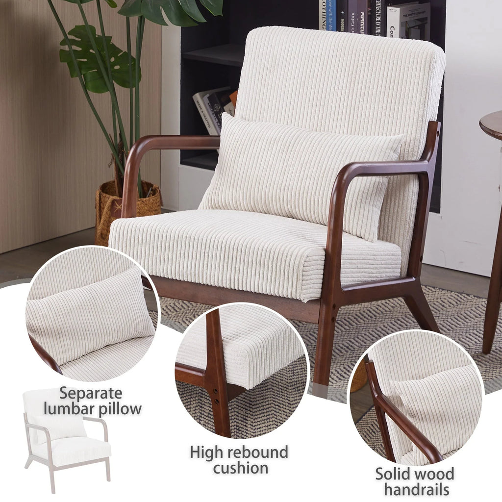 Mid-Century Modern Accent Chair, Arm Chair Living Room Chairs with Pillow Upholstered Reading Chair with Solid Wood Frame & Living Room Bedroom Balcony (beige) Streamdale Furniture