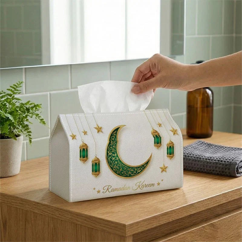 Tissue Box - Green Crescent Moon Polyester Small