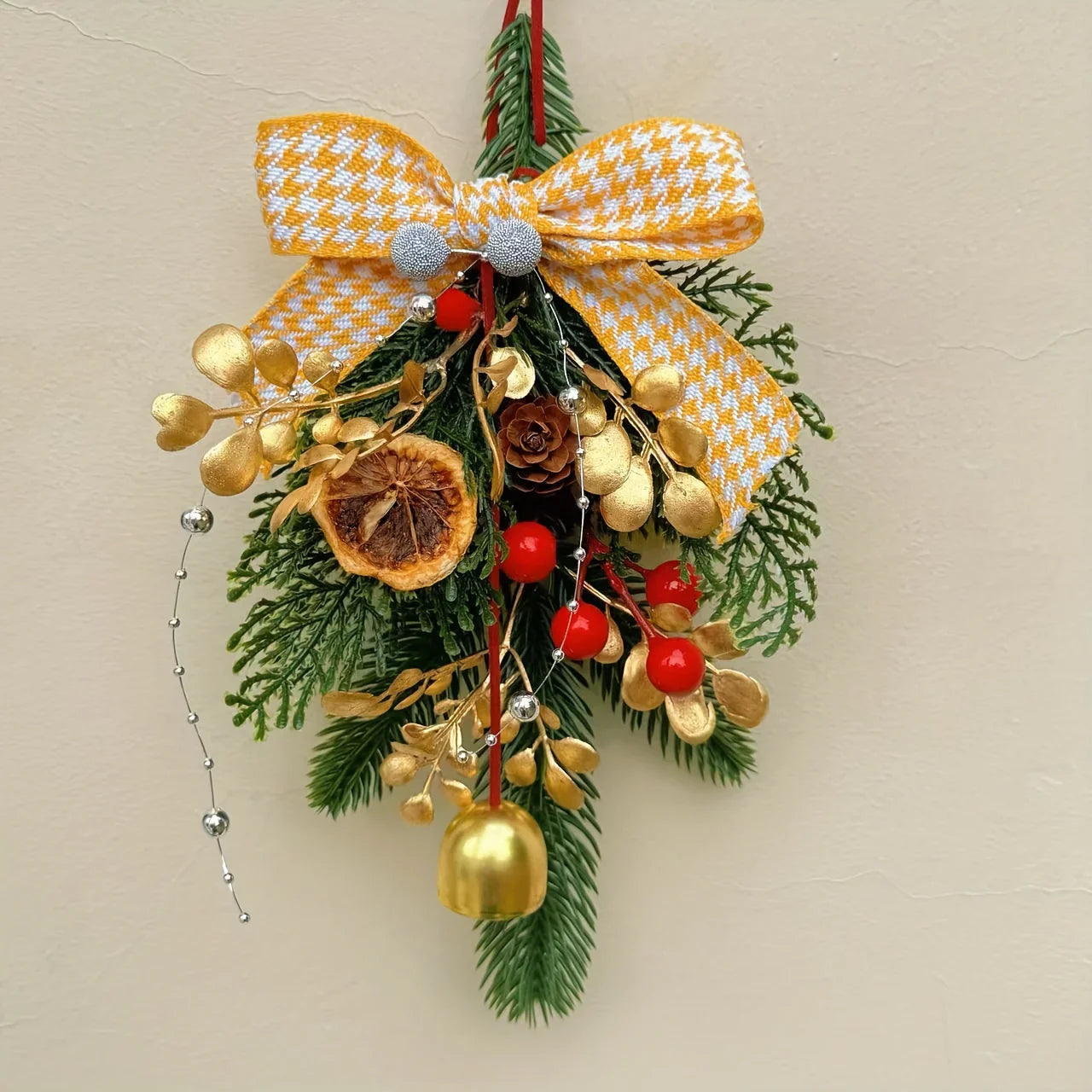 Christmas Bell Ornament, Velvet Bow with Pinecone Accent, Hanging Decoration for Trees and Scenes, Three Colors House Of Avana