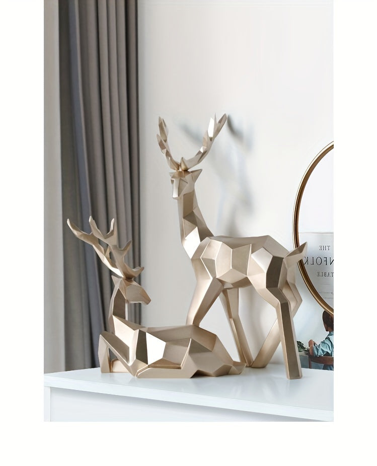 Modern Minimalist Resin Deer & Reindeer Sculpture - & Golden Abstract Animal Figurine, Elegant Home Decor for Living Room, Bedroom, Office, Christmas, Indoor Decoration, Scandinavian Style, Decorative Figurine, Office Decorat House Of Avana
