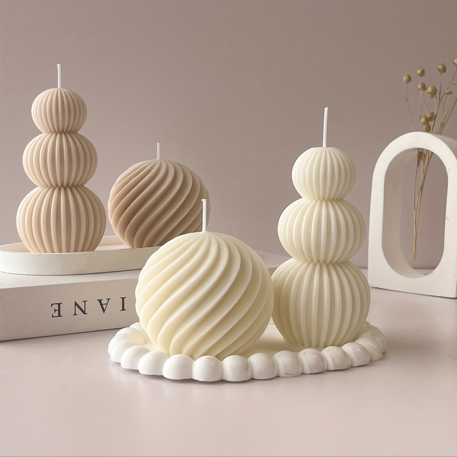 Nordic Minimalist Wave Ball Candle - White & Beige Marble Texture, Spherical Geometric Design, Soy Wax Candle for Home, Office, Spa - Indoor/Outdoor Decor, Candles For Home Decor, Office Ambiance, Modern Decor, Decorative Can House Of Avana