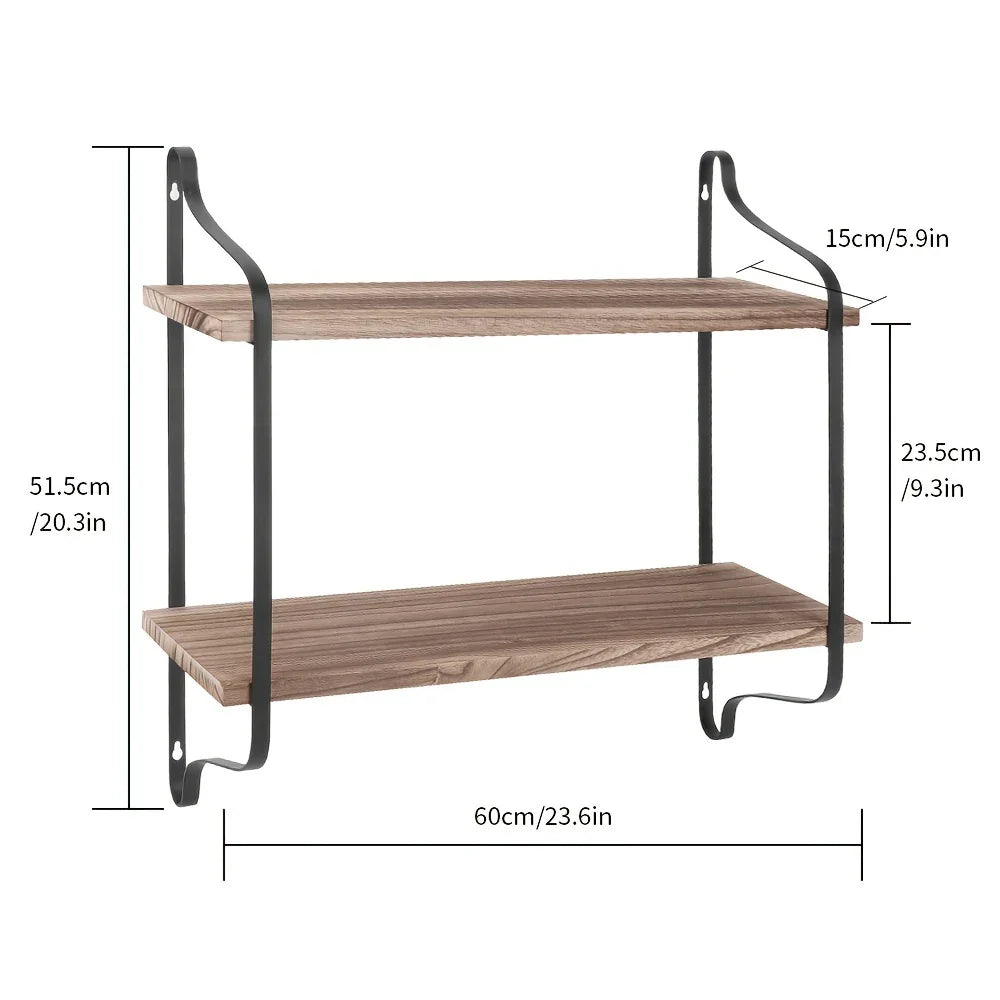 AESOME Classic Wood Floating Shelves with Dual Layers - Rustic Wall Mount Display Rack for Kitchen, Living Room, Cookbooks, Plants, Storage Organizer for Bedroom, Bathroom - Flower Theme, No Electricity Needed House Of Avana