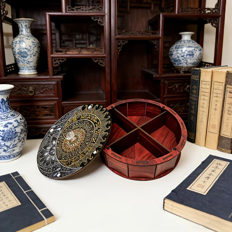 Wood Storage Box - Wooden Four-Compartment Organizer