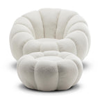 Teddy Boucle Fabric White 1 Seater Swivel Sofa with Footstool MIRIELLE House Of Avana