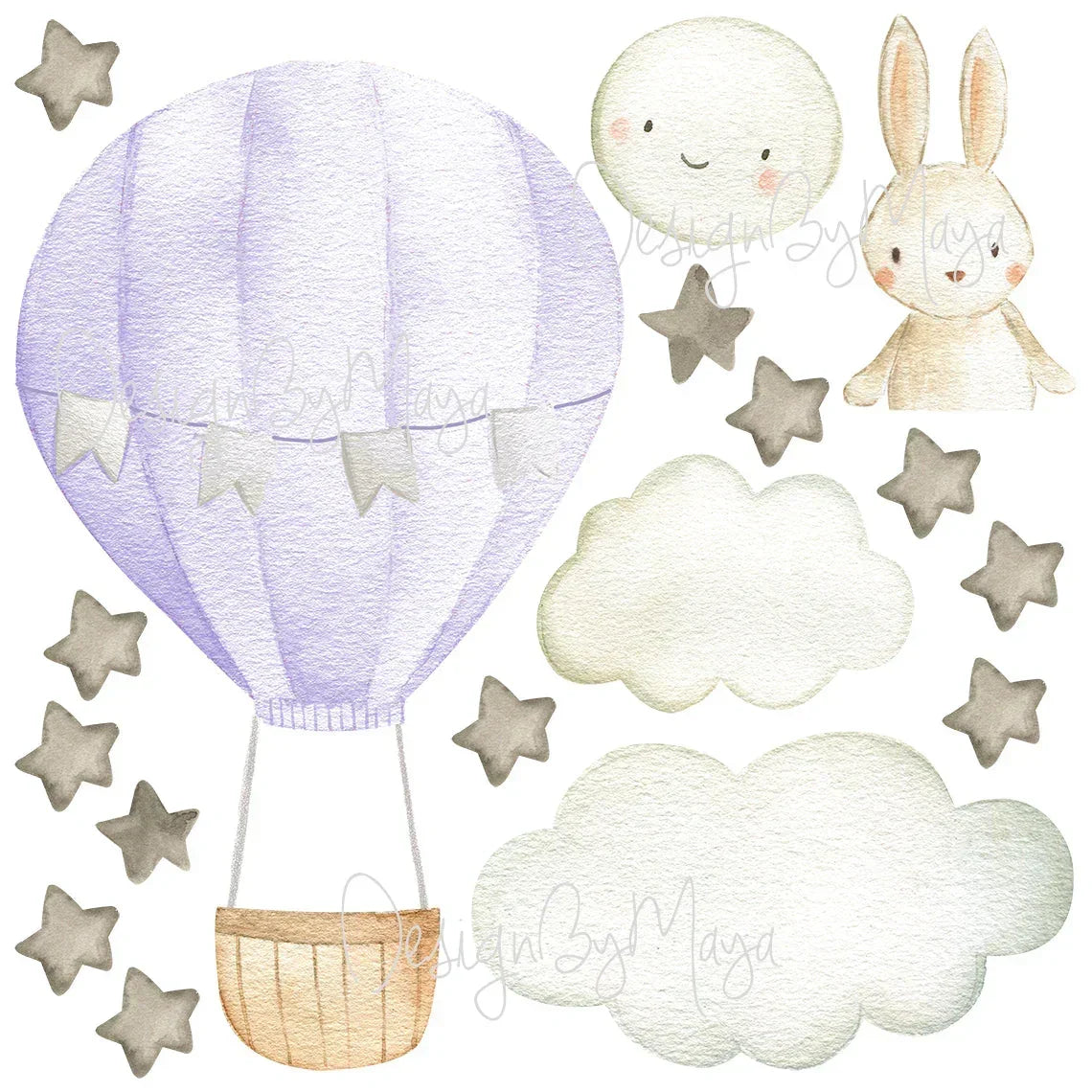 Baby Animal Inside Hot Air Balloon - Fabric Nursery Wall Art Decals, close-up view - House Of Avana