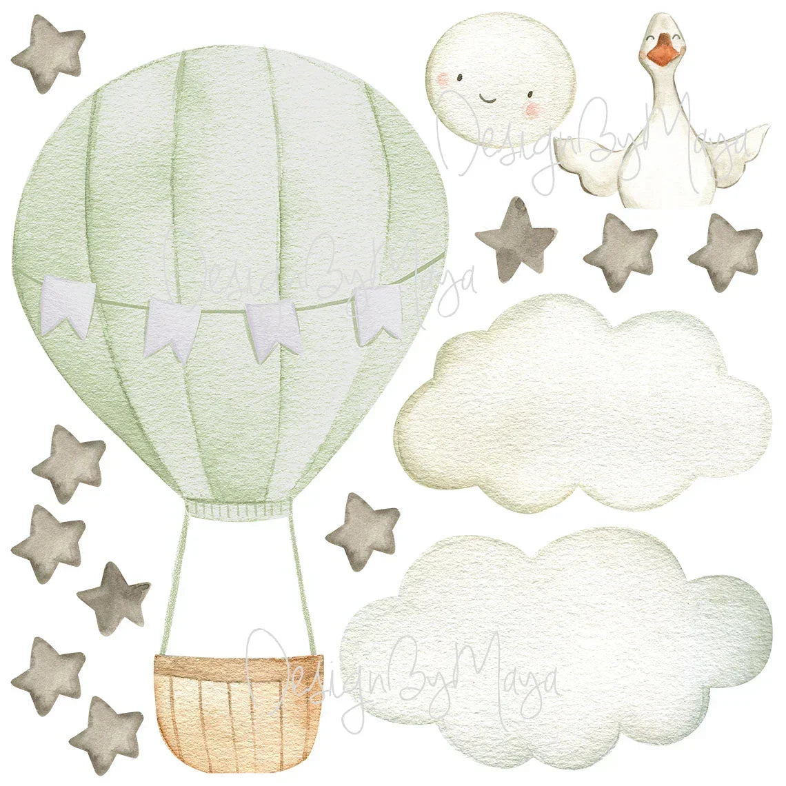 Baby Animal Inside Hot Air Balloon - Fabric Nursery Wall Art Decals, product packaging - House Of Avana