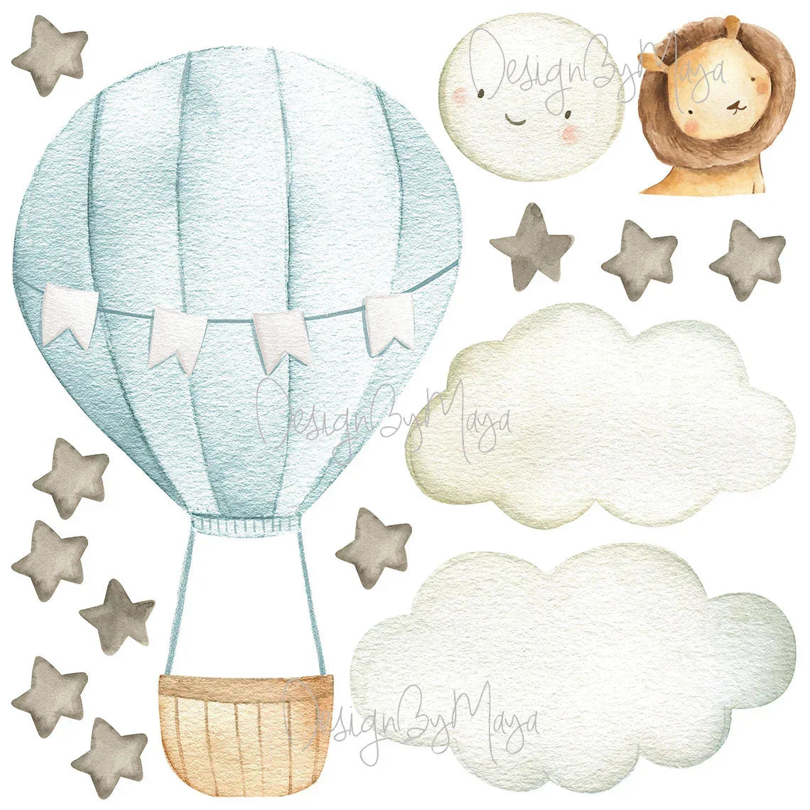 Baby Animal Inside Hot Air Balloon - Fabric Nursery Wall Art Decals, dimensions view - House Of Avana