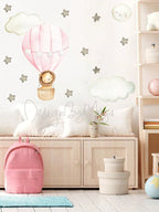 Baby Animal Inside Hot Air Balloon - Fabric Nursery Wall Art Decals, in-use display - House Of Avana