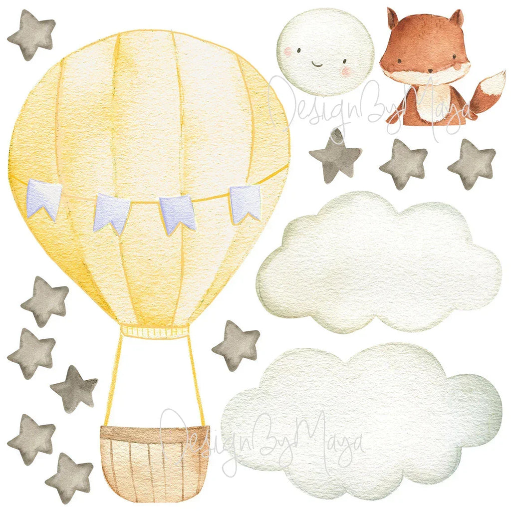 Baby Animal Inside Hot Air Balloon - Fabric Nursery Wall Art Decals, alternate view - House Of Avana