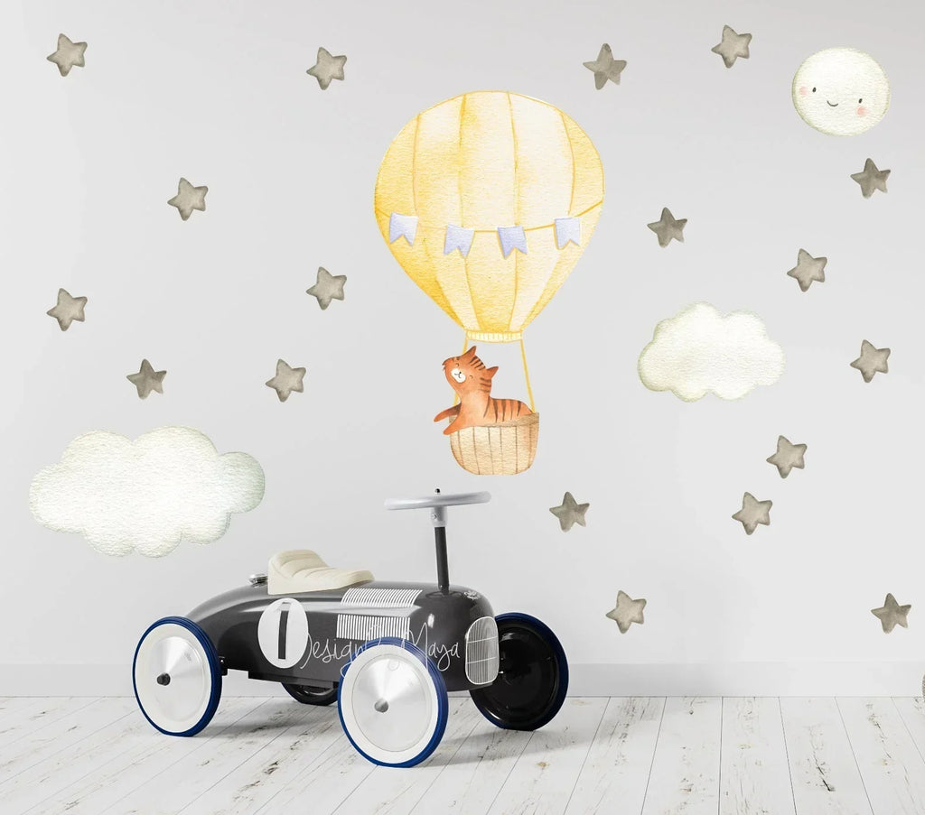 Baby Animal Inside Hot Air Balloon - Fabric Nursery Wall Art Decals, alternate view - House Of Avana