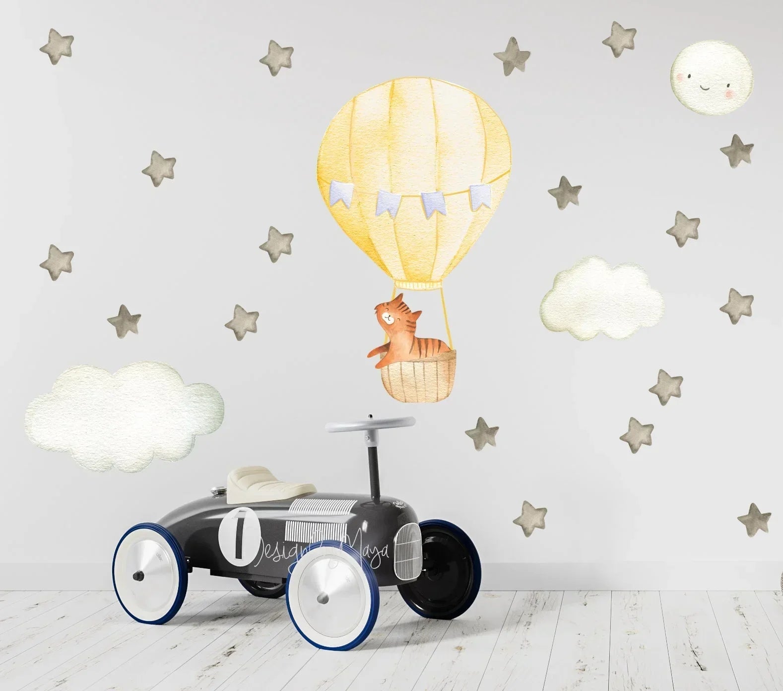 Baby Animal Inside Hot Air Balloon - Fabric Nursery Wall Art Decals, alternate view - House Of Avana